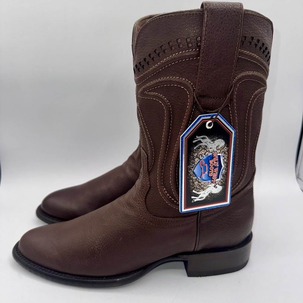 Wild‎ West Roper Boots Men's Size 9 EE Wide Brown Cowhide Leather - Picture 2 of 16